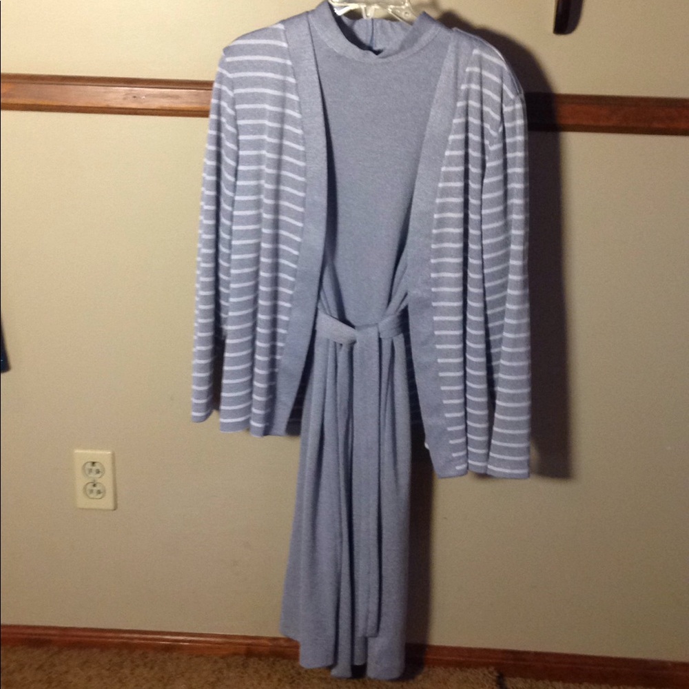 Dress with tie belt and jacket...cotton/polyester.